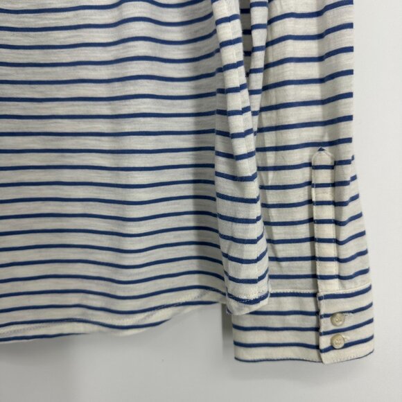 3/$25 LOFT Striped Polo Top MP Button Down Chambray White - Picture 7 of 8